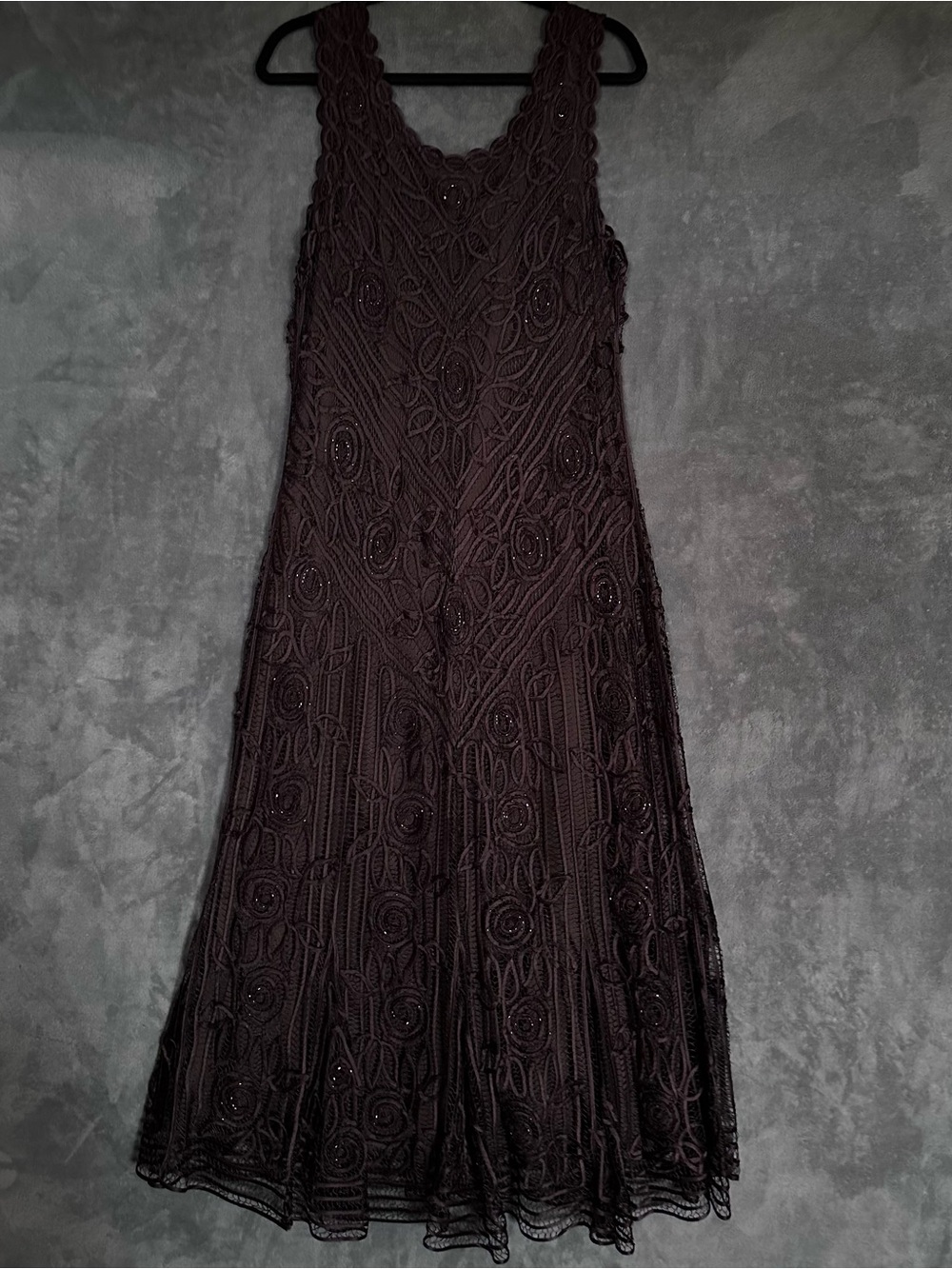 Soulmates Chocolate Brown Silk Hand Crocheted Embroidered Maxi Dress & Jacket 2X - Picture 10 of 16
